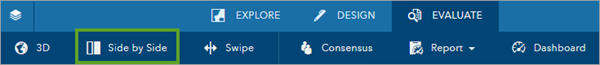 Green rectangle around the Side by Side tool on the Evaluate tab. Green rectangle around the Side by Side tool on the Evaluate tab.